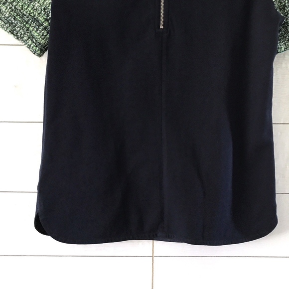 J.Crew Navy Blue Green White Tweed Sleeve Top - Picture 8 of 8